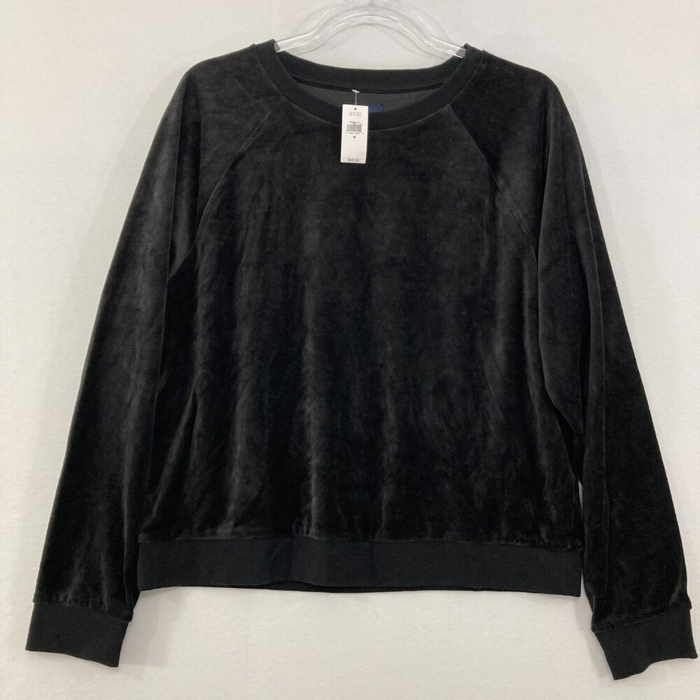 New GAP Medium Black Crew Neck Velvet Relaxed Soft Stretch Top Comfy Casual